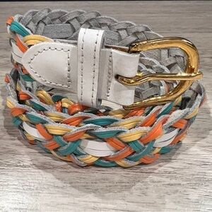 Braided leather belt  multi color medium/large